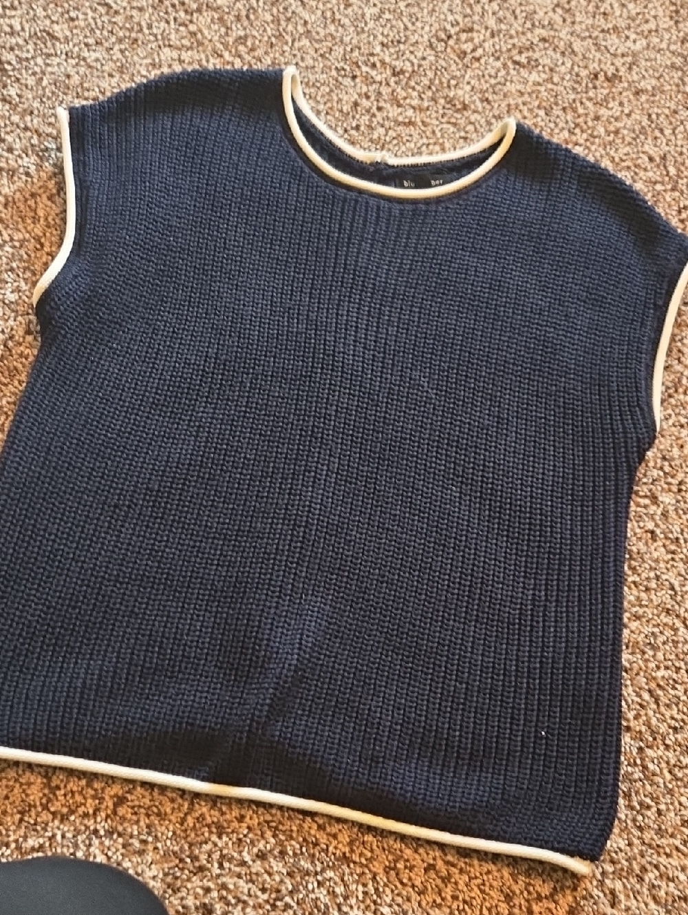 Blu Pepper Navy Crewneck Knit Sweater with White Trim And Button Back